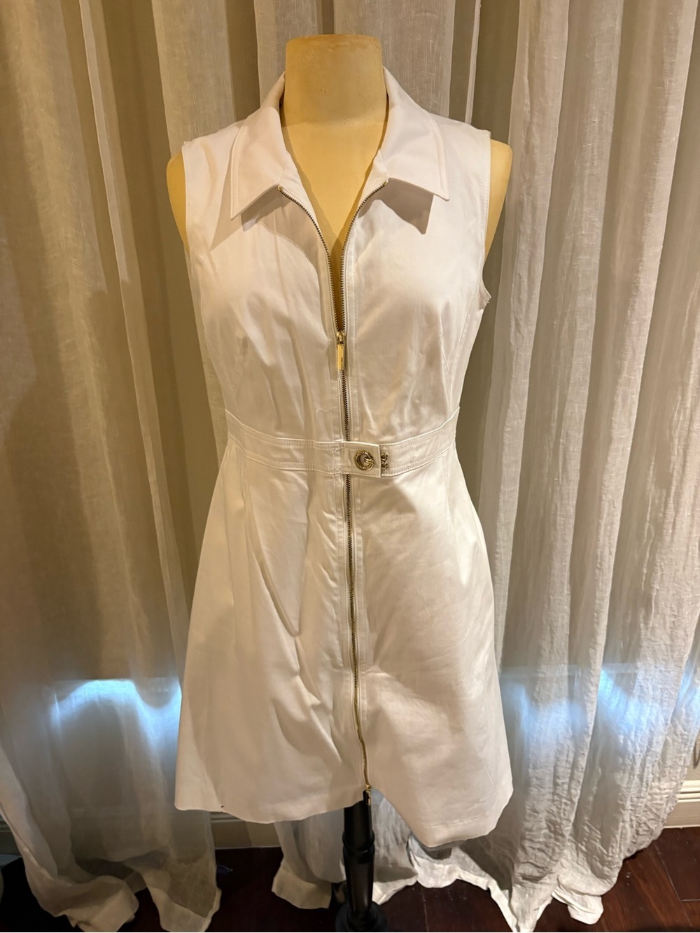 Calvin Klein White Sleeveless Zip-Front Shirt Dress